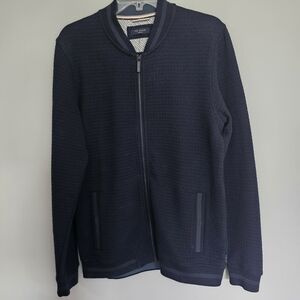 TED BAKER Bomber Jacket 4 (L) Chain Links Textured Full Zip Blue Knit Collegiate